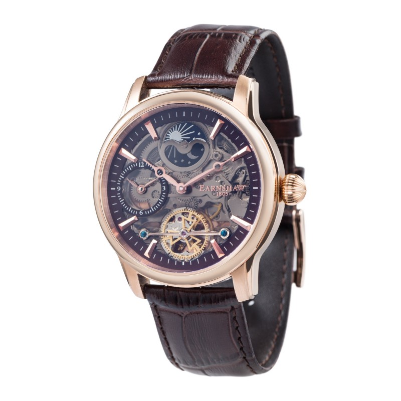 Earnshaw Montre Homme Automatique Multifonction Bracelet Marron Cadran Marron - ES-8063-06 Earnshaw Montre Homme Automatique Multifonction Bracelet Marron Cadran Marron - ES-8063-06