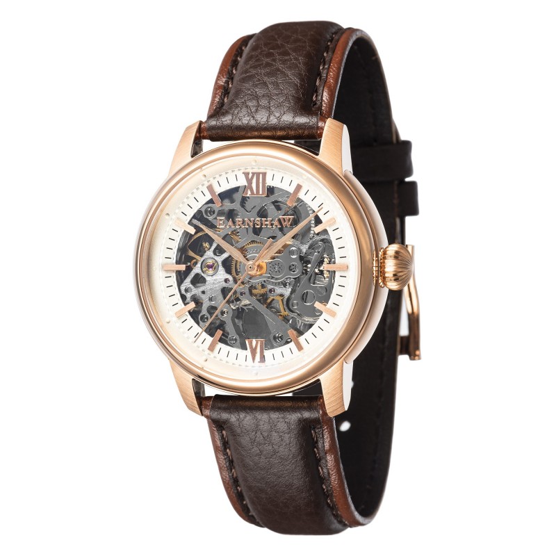 Earnshaw Montre Homme Automatique Bracelet Marron Cadran Blanc - ES-8110-04 Earnshaw Montre Homme Automatique Bracelet Marron Cadran Blanc - ES-8110-04