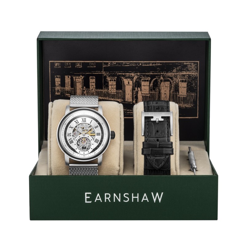 Earnshaw Montre Homme Automatique Bracelet Argenté Cadran Noir - ES-8119-11 Earnshaw Montre Homme Automatique Bracelet Argenté Cadran Noir - ES-8119-11