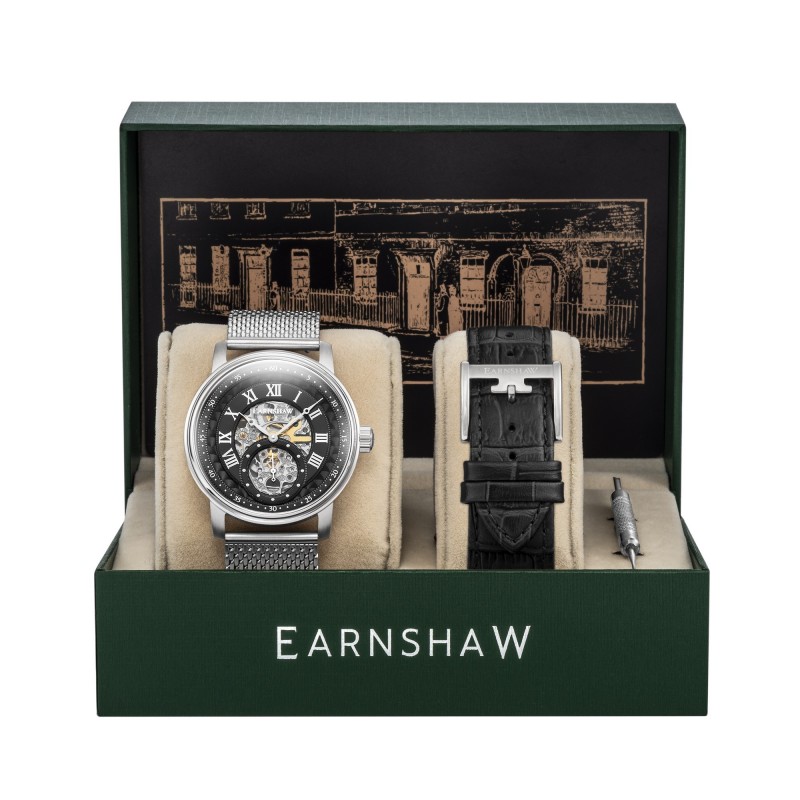 Earnshaw Montre Homme Automatique Bracelet Argenté Cadran Noir - ES-8119-44 Earnshaw Montre Homme Automatique Bracelet Argenté Cadran Noir - ES-8119-44