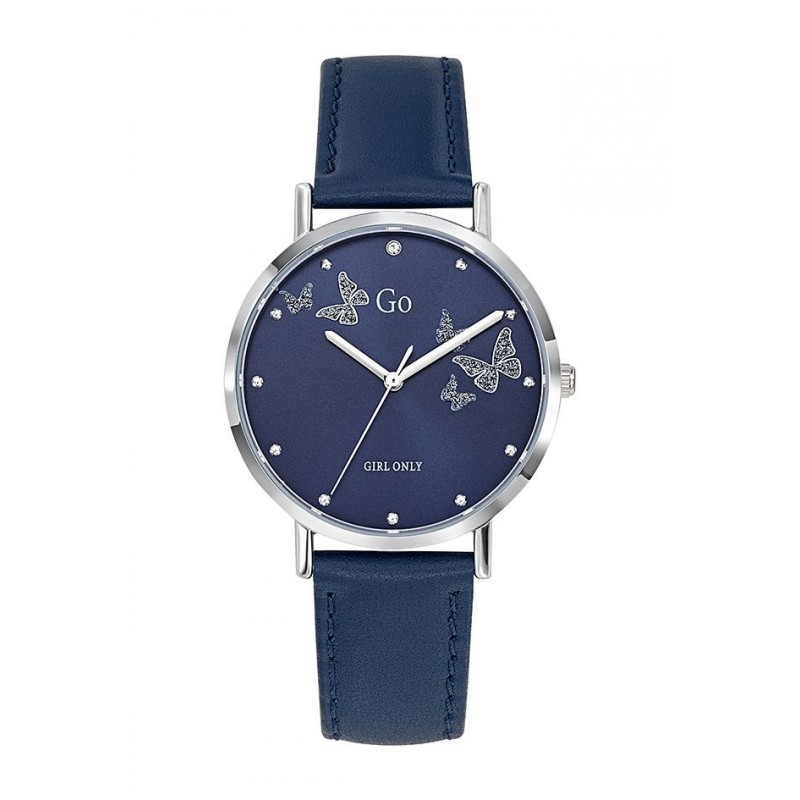 Go Girl Montre Femme Acier Cuir Bleu Cadran Bleu Et Papillons 699348