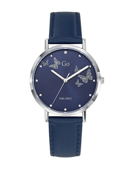 Go Girl Montre Femme Acier Cuir Bleu Cadran Bleu Et Papillons 699348