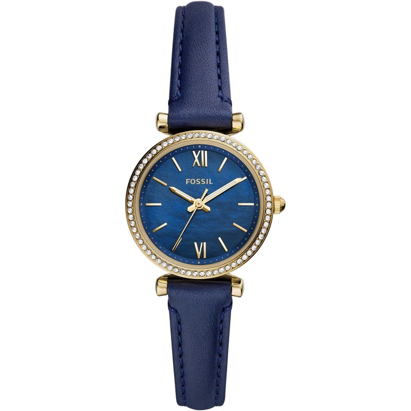 Fossil Carlie Mini Montre Femme Acier Doré Cuir Bleu ES5017 Fossil Carlie Mini Montre Femme Acier Doré Cuir Bleu ES5017