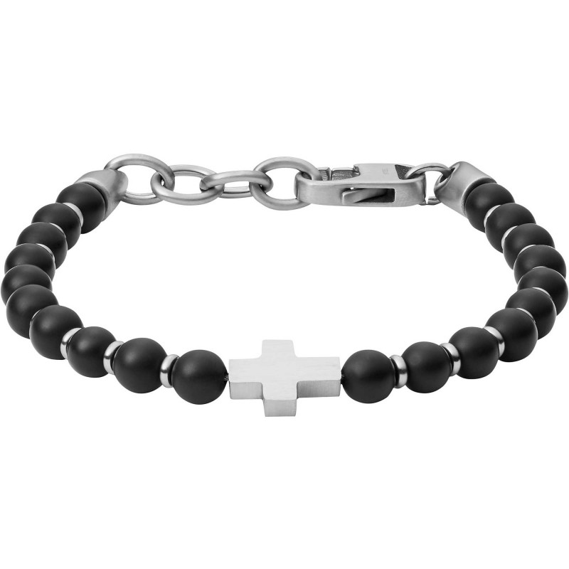 Fossil Mens Dress Bracelet Homme Acier et Perles Noires JF03121040 Fossil Mens Dress Bracelet Homme Acier et Perles Noires JF03121040