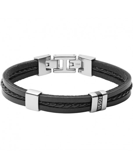 Fossil Leather Essentials Bracelet Homme Cuir Noir Multi-rangs JF03686040