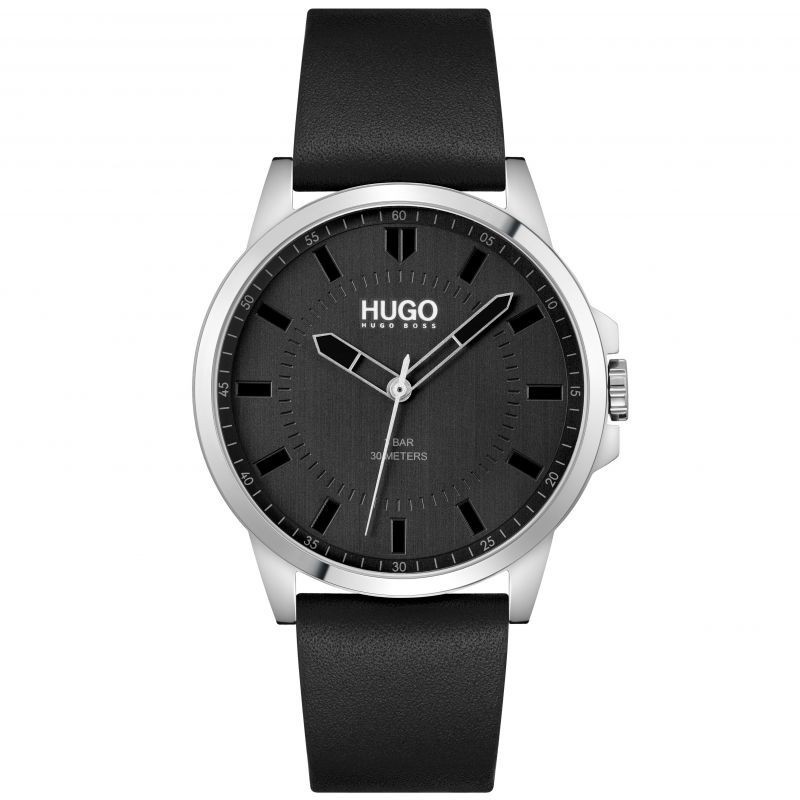 HUGO First Montre Homme Acier Cuir Noir 1530188
