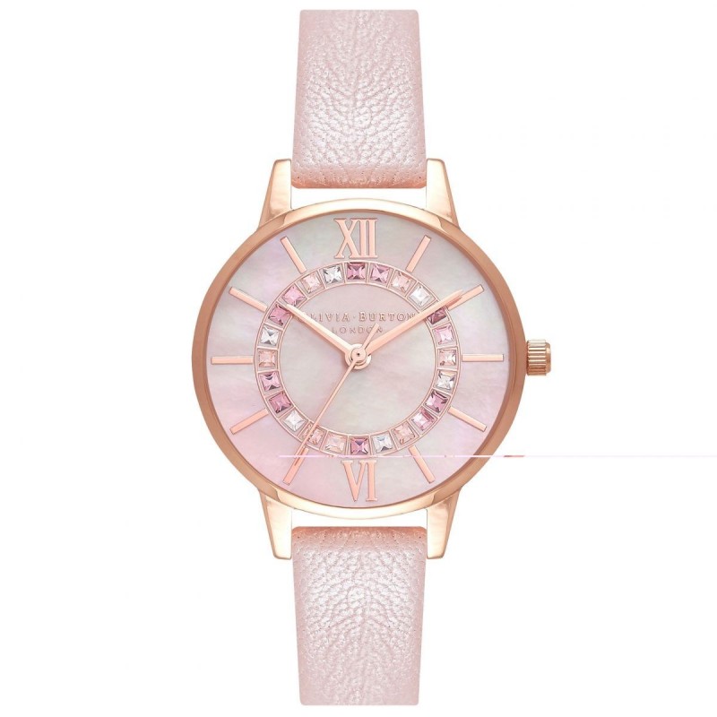 Olivia Burton Sparkle Wonderland Montre Femme Acier Doré Rose Cuir Rose OB16WD93 Olivia Burton Sparkle Wonderland Montre Femme Acier Doré Rose Cuir Rose OB16WD93