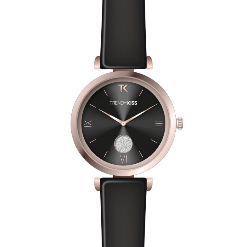Trendy Kiss Leonie Montre Femme Acier Doré Rose Cuir Noir TRG10139-02 Trendy Kiss Leonie Montre Femme Acier Doré Rose Cuir Noir TRG10139-02