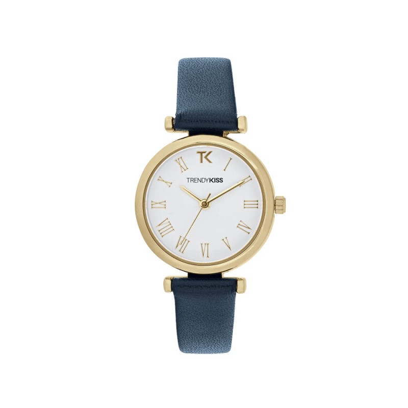 Montre Trendy Kiss Femme Romy Acier Doré Cuir Bleu TG10134-01 Montre Trendy Kiss Femme Romy Acier Doré Cuir Bleu TG10134-01
