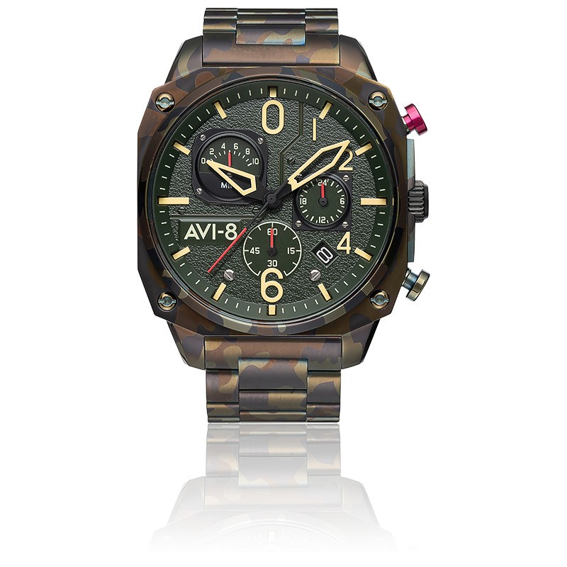 Montre Homme AVI-8 Hawker Hunter Chronographe Marron Et Vert- AV-4052-22 Montre Homme AVI-8 Hawker Hunter Chronographe Marron Et Vert- AV-4052-22