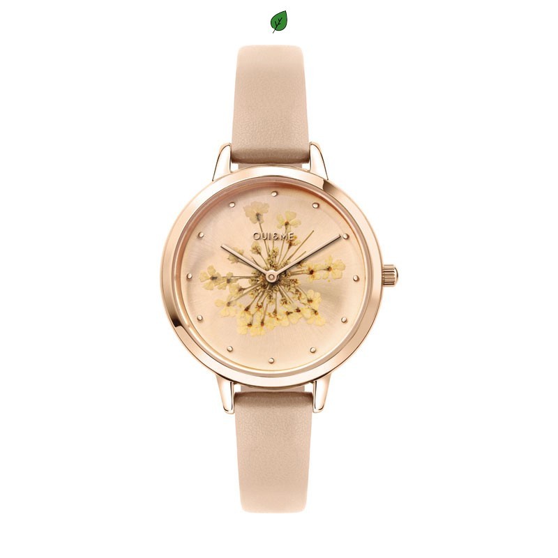 Oui & Me Fleurette Montre Femme Acier Doré Rose Cuir Beige ME010247 Oui & Me Fleurette Montre Femme Acier Doré Rose Cuir Beige ME010247