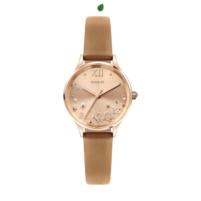 Oui & Me Minette Montre Femme Acier Doré Rose Cuir Marron ME010238 Oui & Me Minette Montre Femme Acier Doré Rose Cuir Marron ME010238