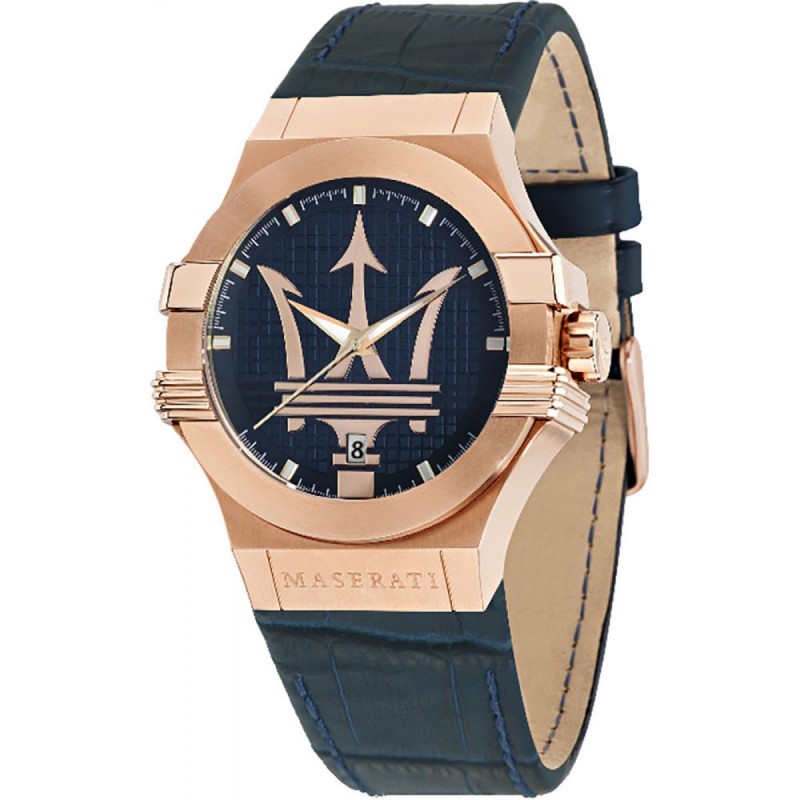 Maserati Montre Homme Potenza Acier Doré Rose Cuir Bleu R8851108027 Maserati Montre Homme Potenza Acier Doré Rose Cuir Bleu R8851108027