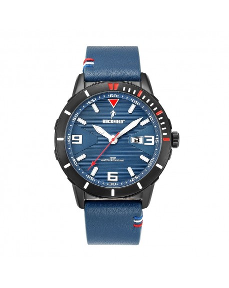 Ruckfield Montre Homme Acier Noir Cuir Bleu 685115