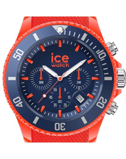 Orange Chrono Silicone 019841 Homme Watch Montre Blue Orange Large Ice