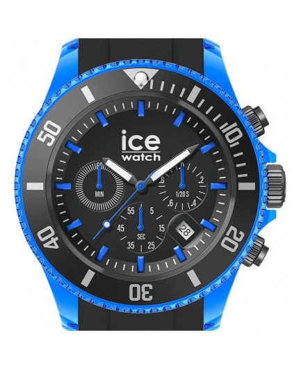 Extra Silicone Homme Montre Noir Ice 019844 Chrono Blue Large Watch Black