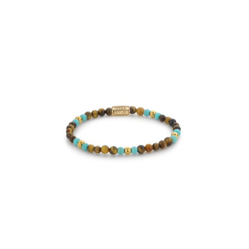 Rebel & Rose Mix Tiger Turquoise Bracelet Femme Œil De Tigre Et Turquoise RR-40063-G-S