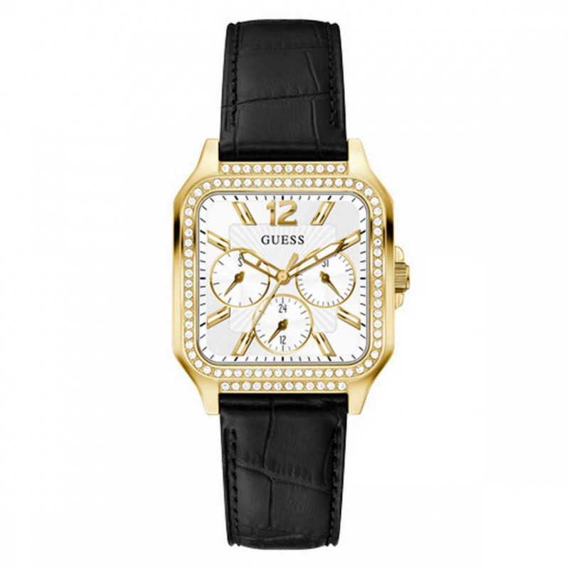 Guess Deco Montre Femme Multifonction Acier Doré Cuir Noir GW0309L2