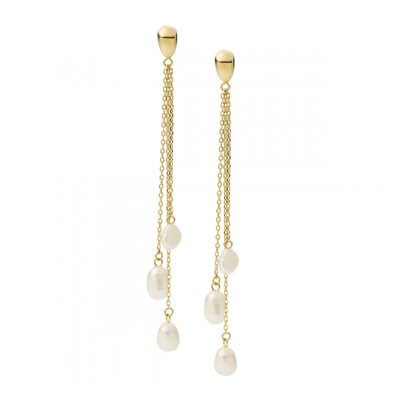 Fossil Tiny Pearls Boucle d'Oreilles Pendantes Femme Acier Doré Et Perles JF03806710