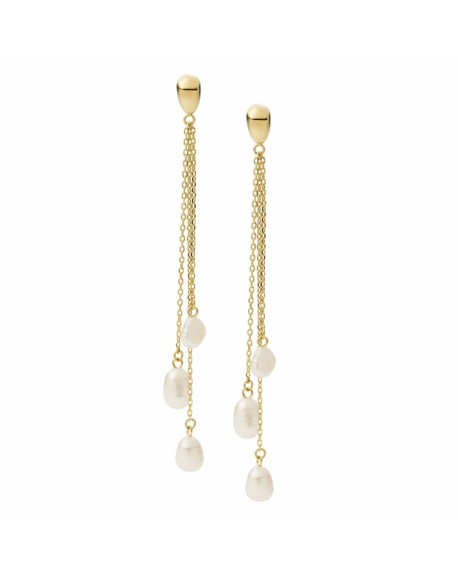 Fossil Tiny Pearls Boucle d'Oreilles Pendantes Femme Acier Doré Et Perles JF03806710