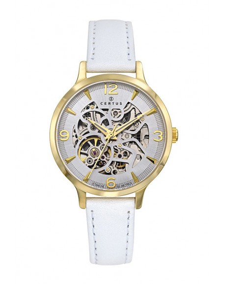 Certus Montre Femme Automatique Acier Doré Cuir Blanc 646590