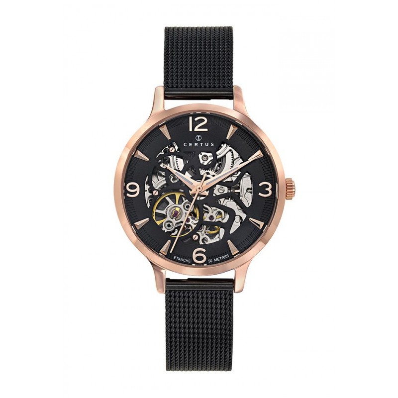 Certus Montre Femme Automatique Acier PVD Noir Milanais 630682 Certus Montre Femme Automatique Acier PVD Noir Milanais 630682