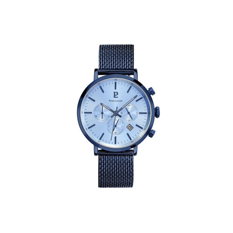 Pierre Lannier Baron Montre Homme Chronographe Acier Bleu Milanais 222G469