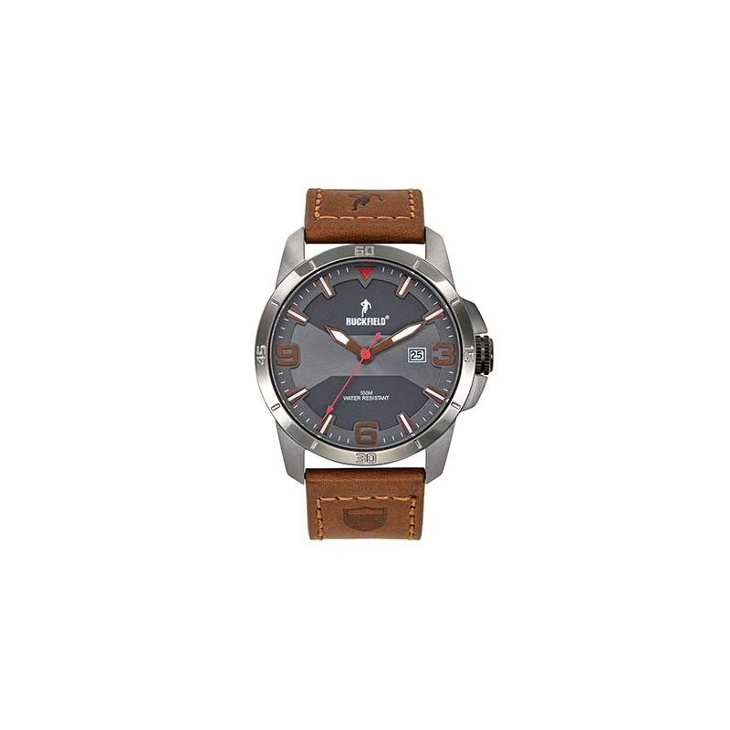 Ruckfield Montre Homme Acier Gris Cuir Marron 685123 Ruckfield Montre Homme Acier Gris Cuir Marron 685123