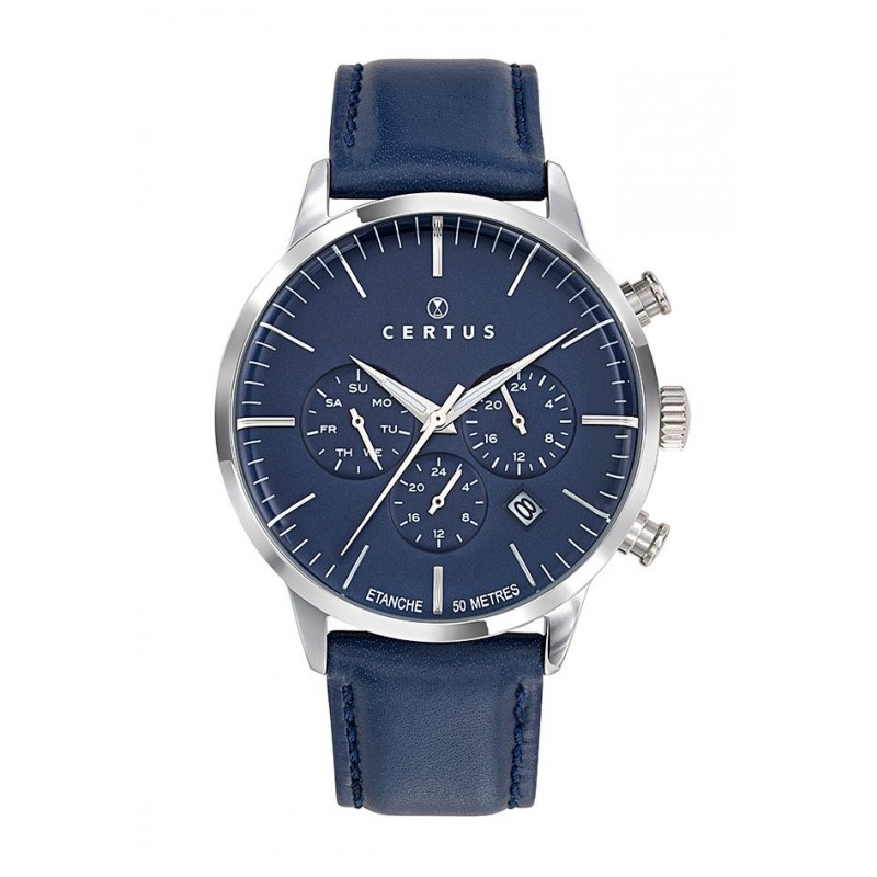 Certus Montre Homme Acier Cuir Bleu 611136 Certus Montre Homme Acier Cuir Bleu 611136
