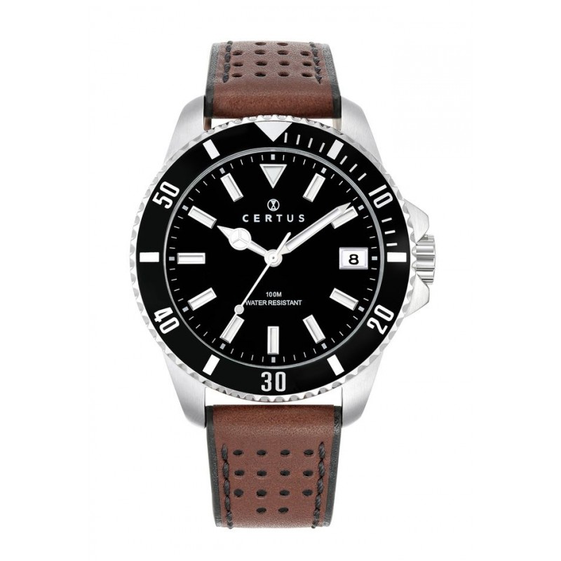 Certus Montre Homme Acier Cuir Marron 611111 Certus Montre Homme Acier Cuir Marron 611111