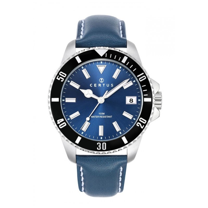 Certus Montre Homme Acier Cuir Bleu 611110 Certus Montre Homme Acier Cuir Bleu 611110