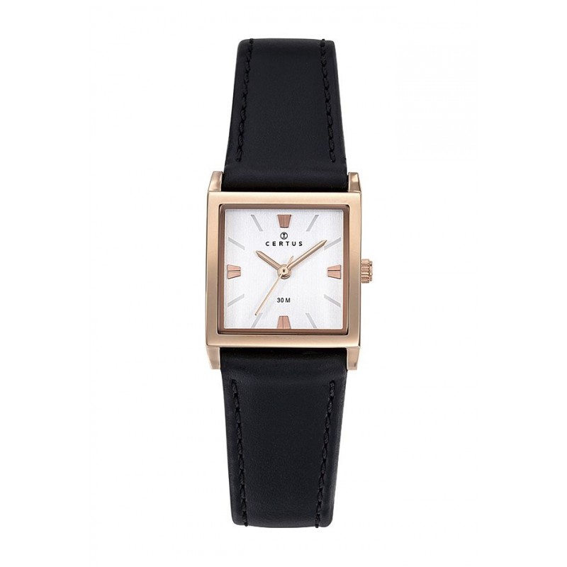 Certus Montre Femme Acier Doré Rose Cuir Noir 646251 Certus Montre Femme Acier Doré Rose Cuir Noir 646251