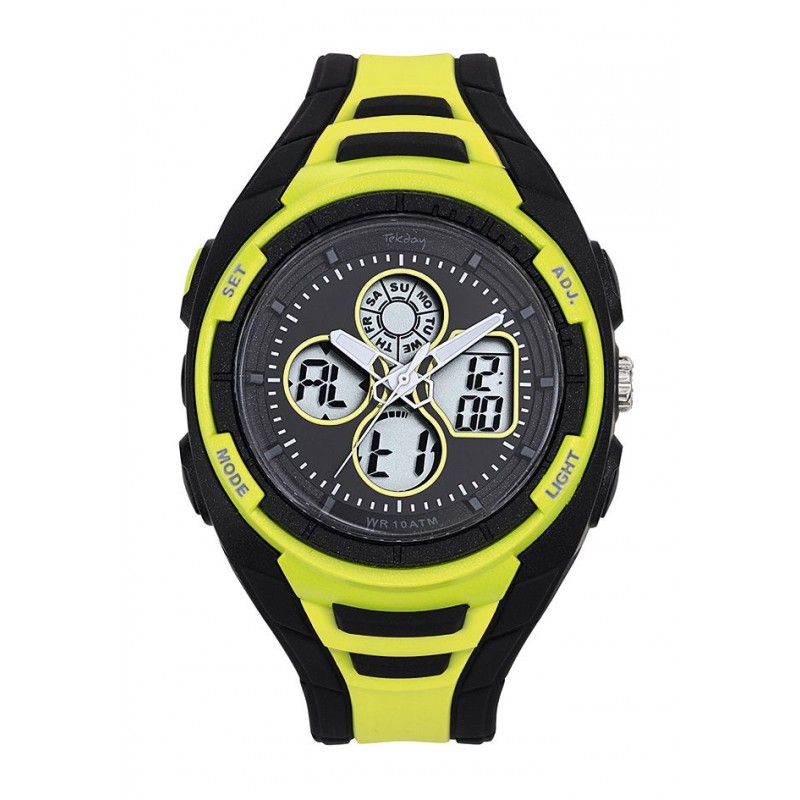 Tekday Montre Homme Silicone Noir Et Vert 655949 Tekday Montre Homme Silicone Noir Et Vert 655949