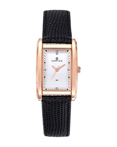 Certus Montre Femme Acier Doré Rose Cuir Noir 646245