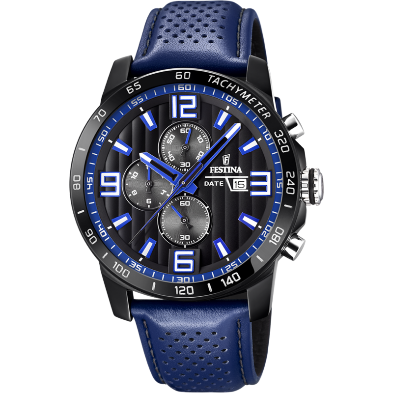Montre Festina Homme Chrono Acier Cuir Bleu F20339/4 Montre Festina Homme Chrono Acier Cuir Bleu F20339/4