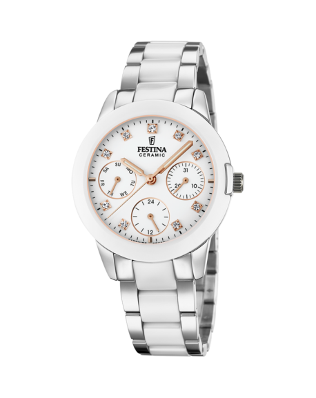 copy of Festina Montre Femme Mademoiselle Swarovski Acier Doré rose Cuir Blanc F20406/1