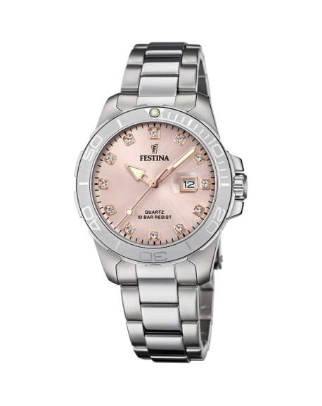 copy of Festina Montre Femme Mademoiselle Swarovski Acier Doré rose Cuir Blanc F20406/1