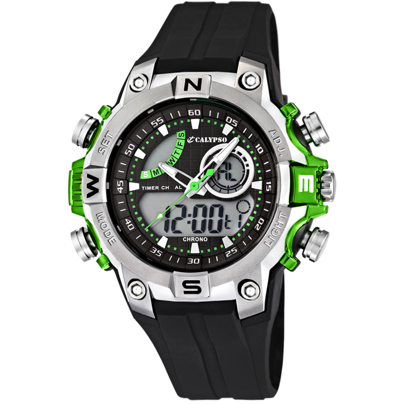 Calypso Montre Chrono Silicone Noir K5586/3 Sport - 100 Mètres Calypso Montre Chrono Silicone Noir K5586/3 Sport - 100 Mètres