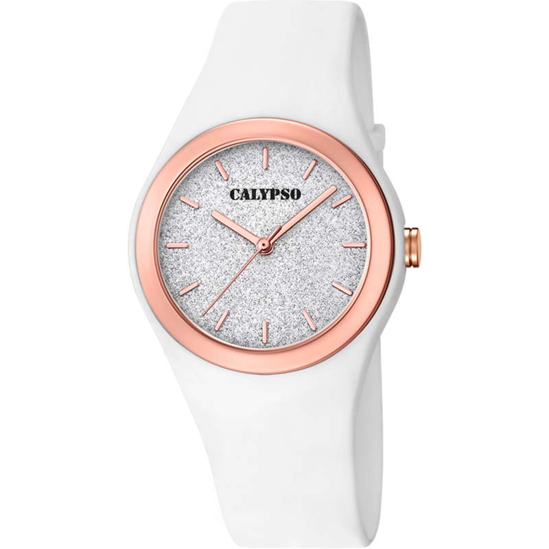 Calypso Trendy Montre femme cadran Gris bracelet Blanc-K5755/1 Calypso Trendy Montre femme cadran Gris bracelet Blanc-K5755/1