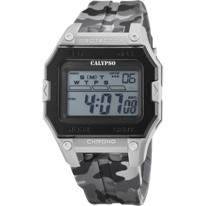 Calypso Montre Homme Digital Chrono Silicone Camouflage Gris K5810/1