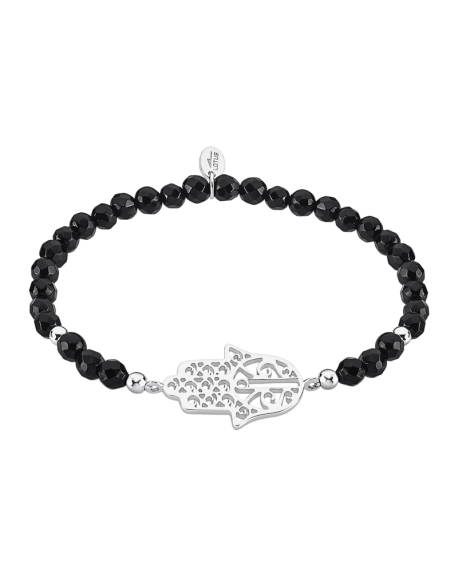 Lotus Silver Bracelet Femme Perles Noires Main De Fatma - LP1849-2/1