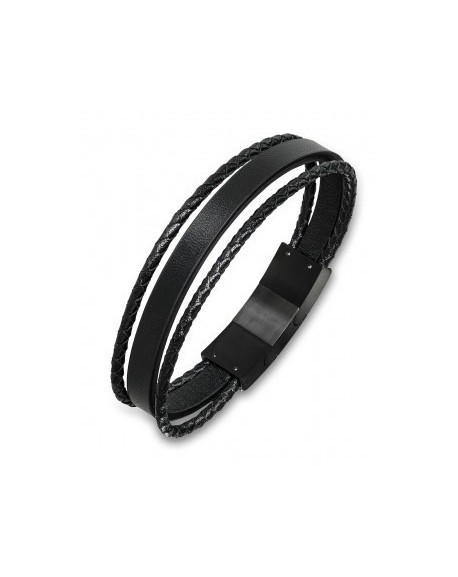 All blacks Bracelet Homme Cuir Noir Multifils 682091