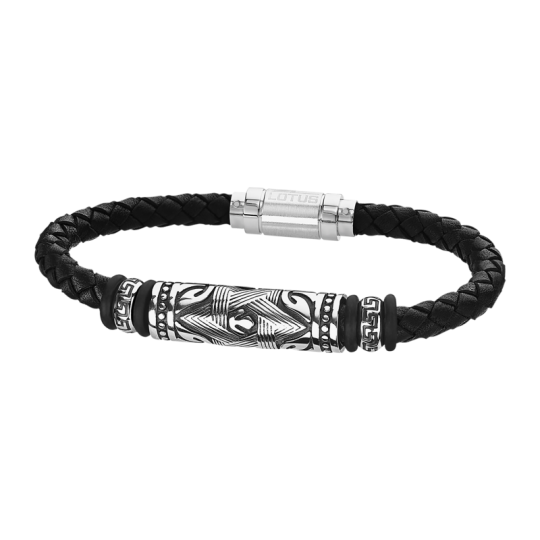 Bracelet Homme Lotus Style Noir Cuir & Acier LS1832-2/6 ...