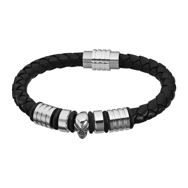 Lotus Style Bracelet Homme Cuir Noir Et Acier LS2042-2/2