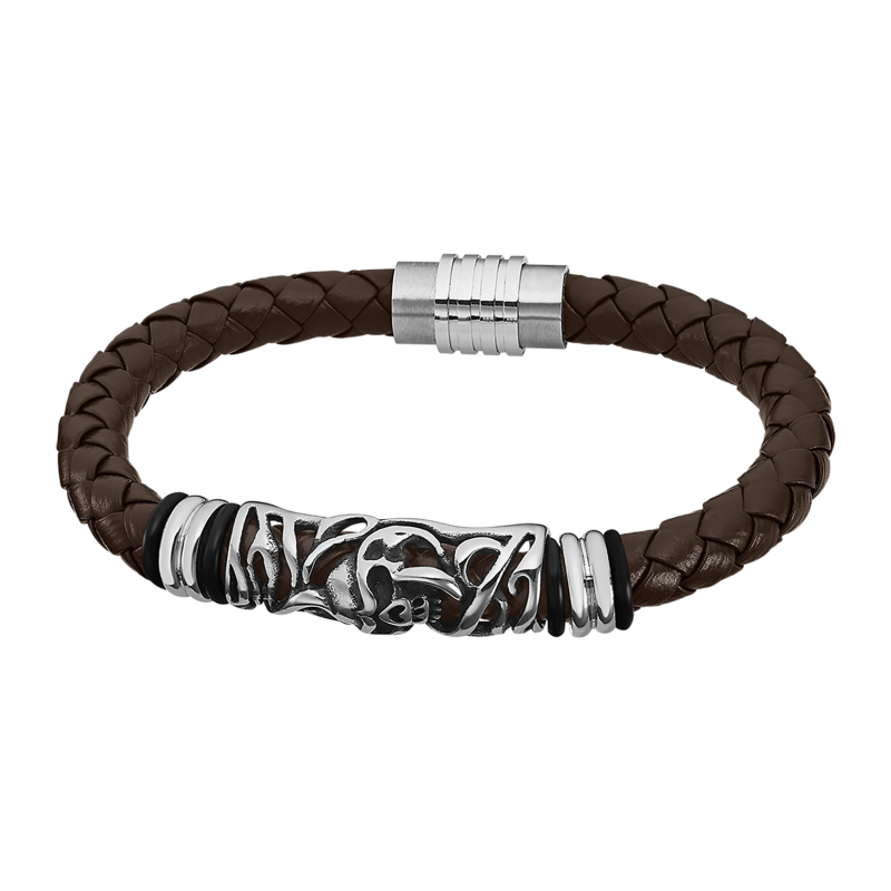 Bracelet Caoutchouc Acier Bracelet Lotus Pour Homme En Acier Ip Marron Bracelet Décontracté Chic