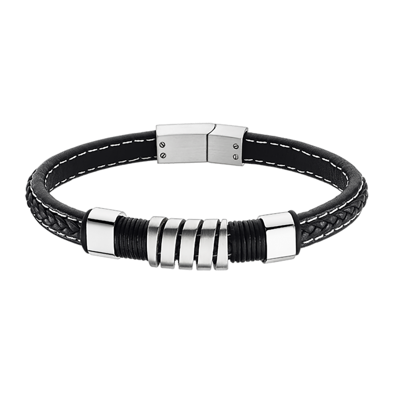 Lotus Style Bracelet Homme Cuir Noir Et Acier LS2056-2/1 Lotus Style Bracelet Homme Cuir Noir Et Acier LS2056-2/1