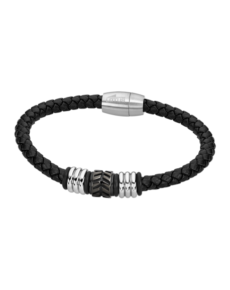 Lotus Style Bracelet Homme Cuir Noir Et Acier LS2062-2/2