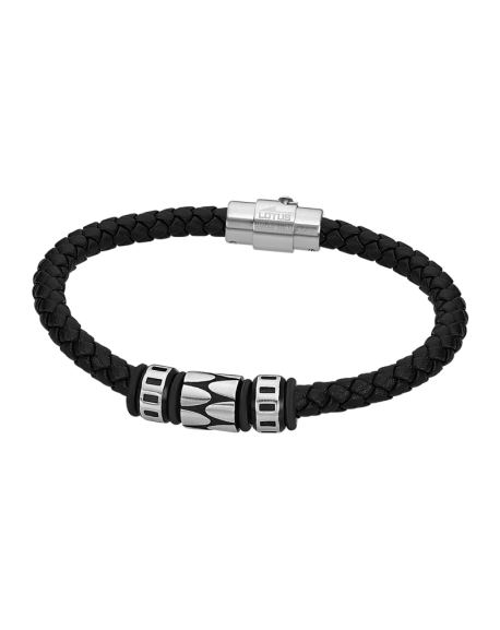 Lotus Style Bracelet Homme Cuir Noir Et Acier LS2068-2/2