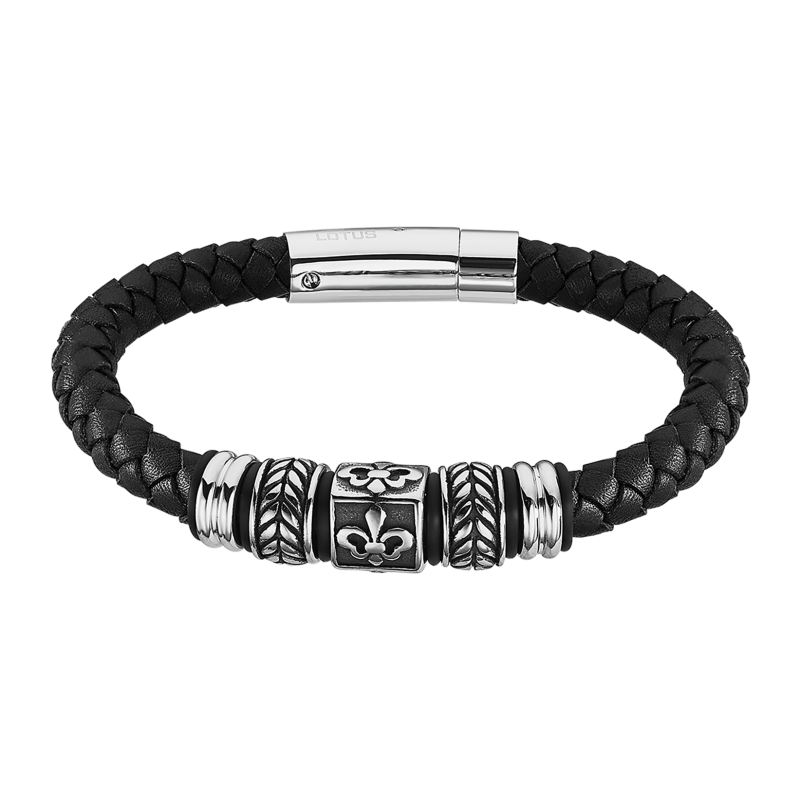 Bracelet Homme Lotus Style Noir Cuir & Acier LS1832-2/6 ...