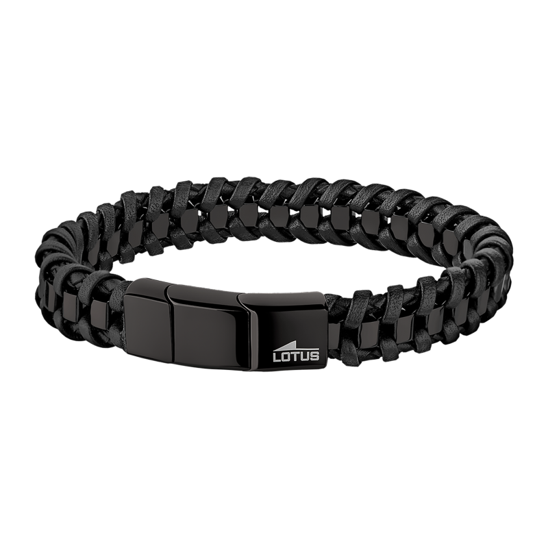 Lotus Style Bracelet Homme Cuir Noir Et Acier Noir LS2094-2/1